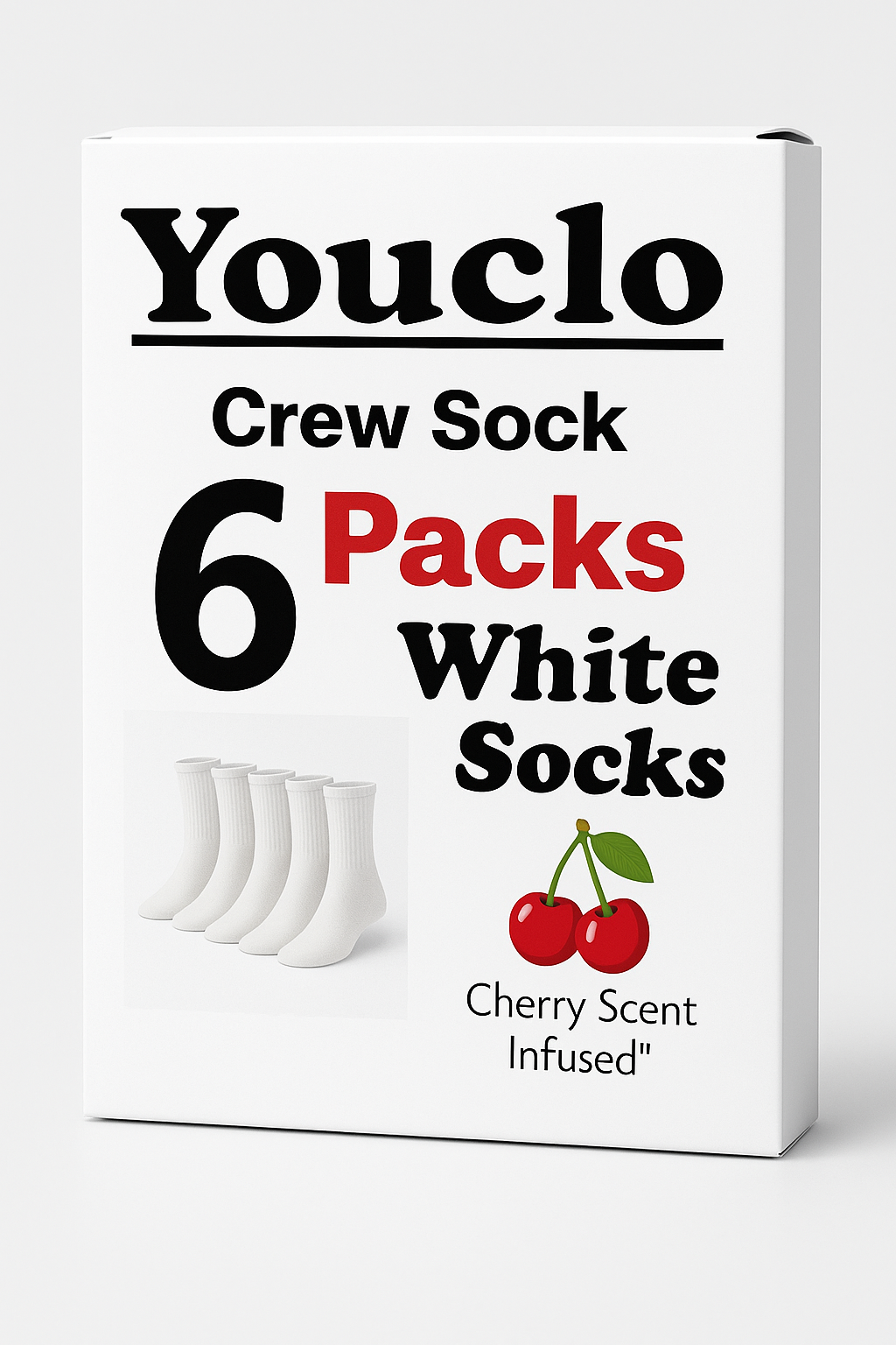 Youclo White Crew Socks,6 Packs Cherry Scent