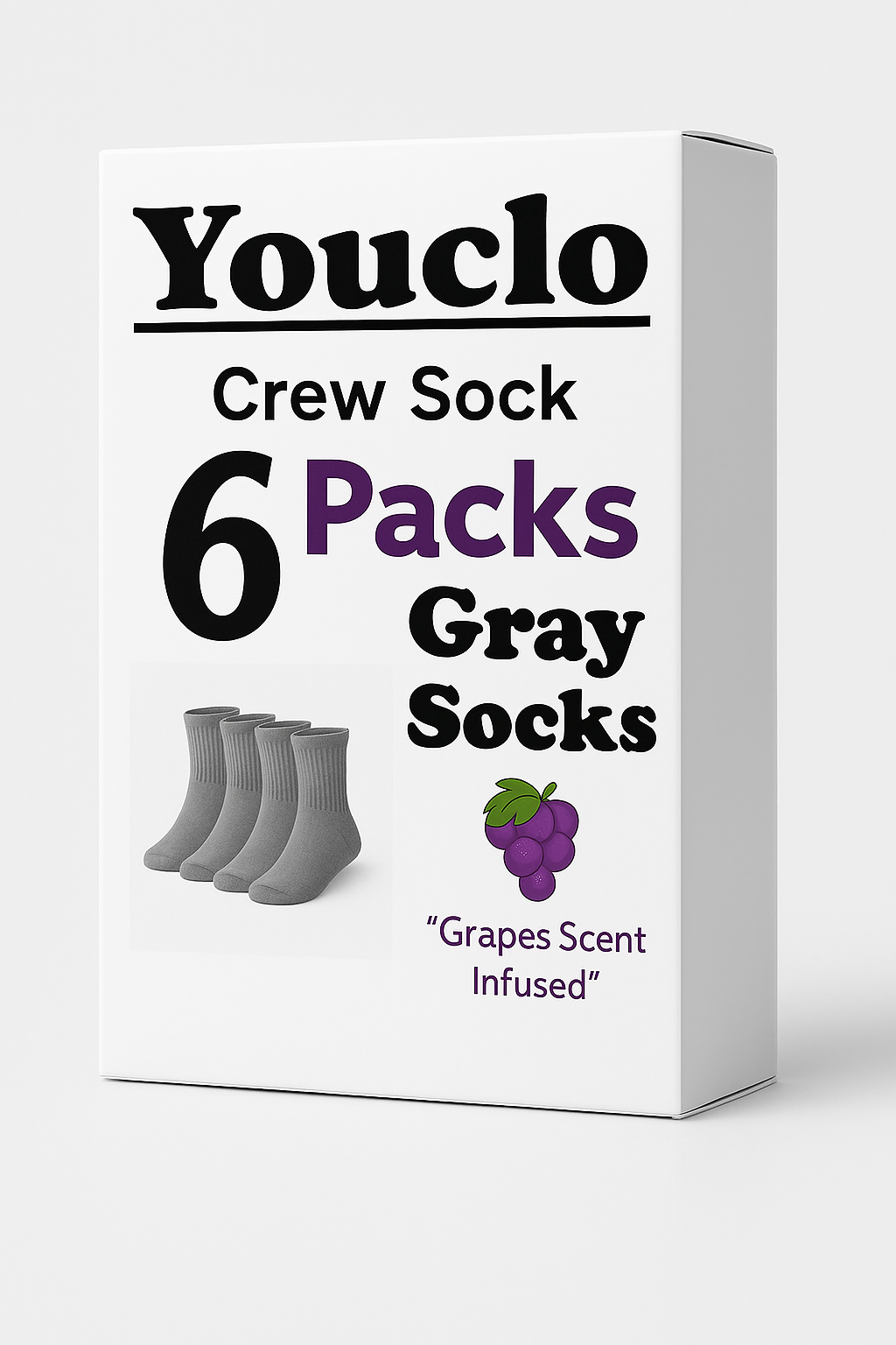 Youclo Men's Athletic Socks,Gray Crew Sock,(6 packs) grapes scent infused