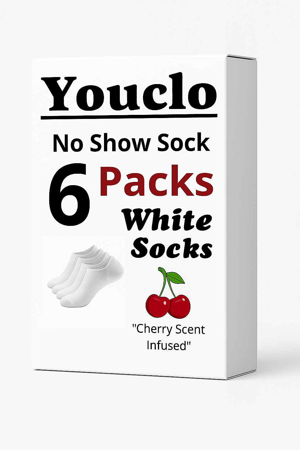 Youclo Men's Athletic Socks, White No Show Socks,(6 Packs) Cherry Scent