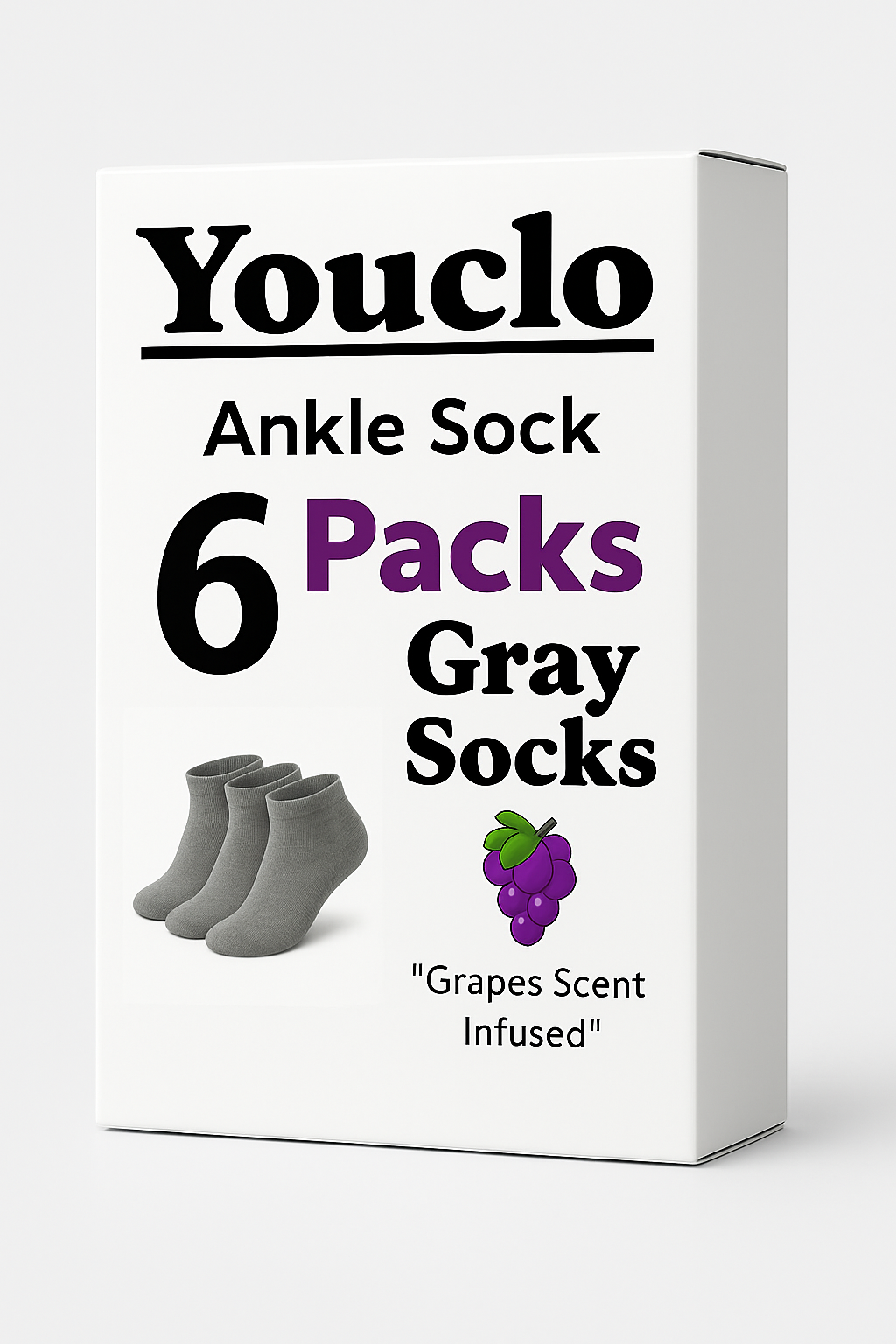 Youclo Gray Ankles Socks , 6 packs Grapes Scent